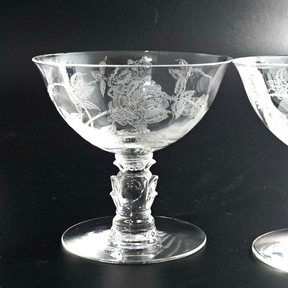 2 Heisey Rose Champagne Coupes 4.5" crystal vtg 1950s romantic vintage romance c - Picture 7 of 10